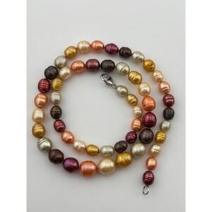 Honora Necklace 20" Multicolor Ringed Pearl Sterling Silver Clasp